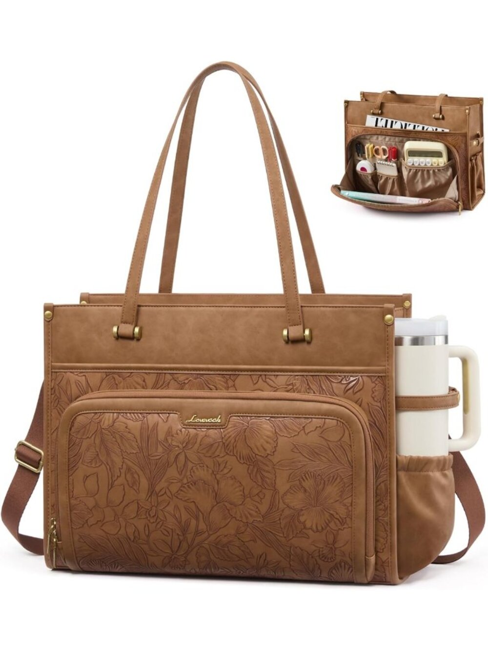 Stylish PU Leather Laptop Tote Bag for Women - Work Purse, Teacher, Computer Bag